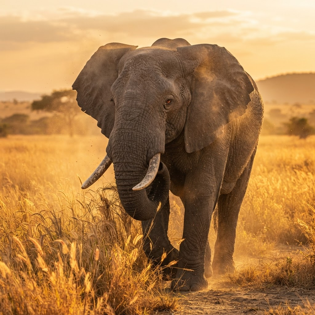 Elephant in the golden savanna